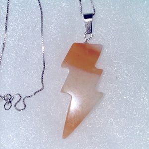 Natural Agate Lightning Bolt Sterling Silver 18” Necklace